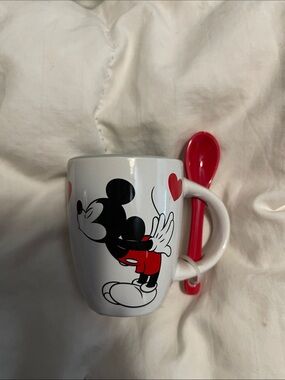 Disney White shot glass with Mickey Mouse and Red Accents, Includes Red Spoon